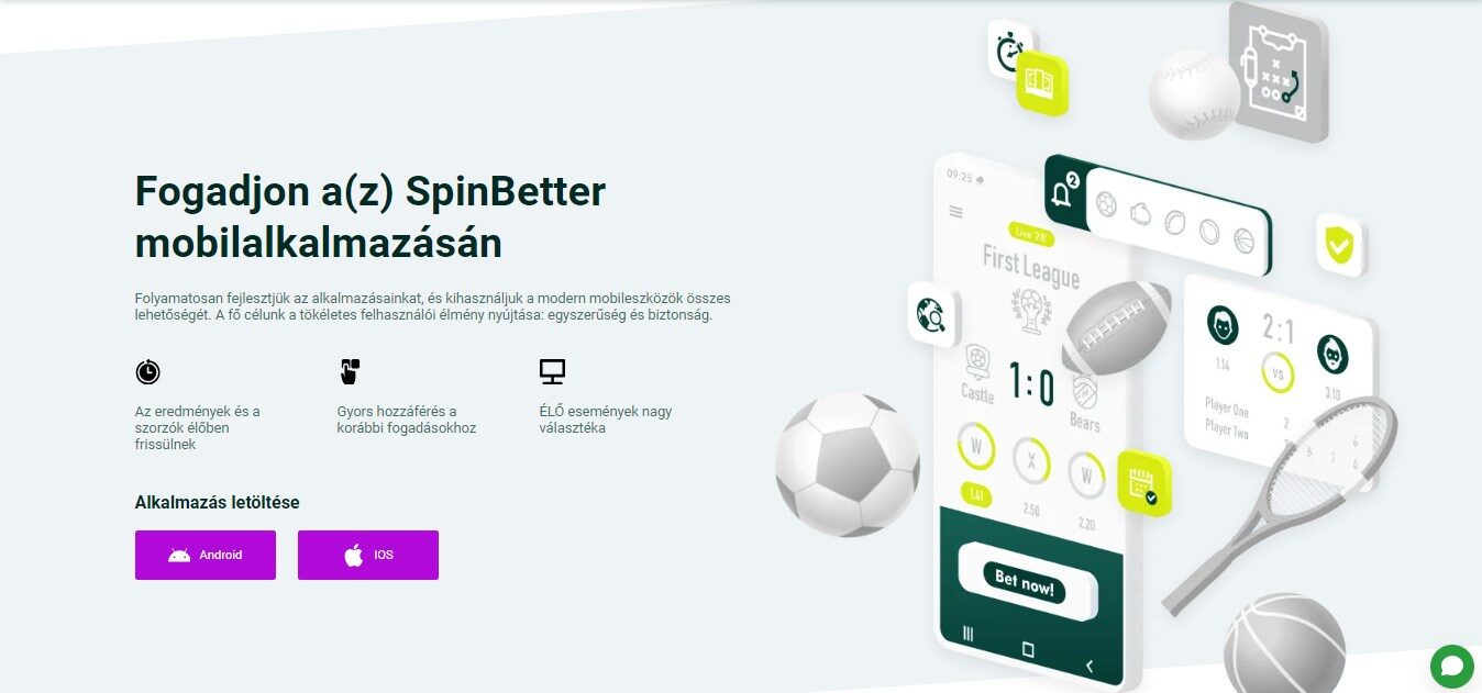 SpinBetter Bookmaker Mobile app, sportfogadasok.tv