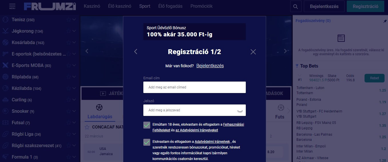 Frumzi bukméker Regisztráció, sportfogadasok.tv