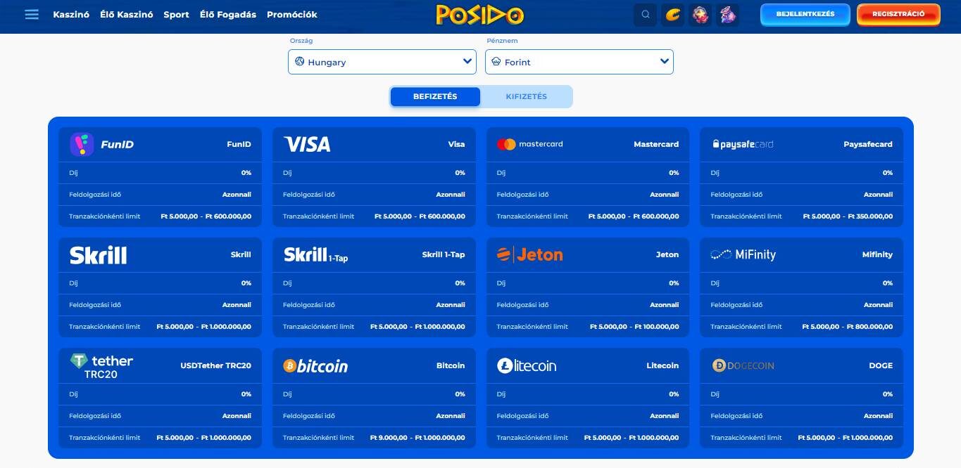 Posıdo Payment Methods in Hungary, sportfogadasok.tv