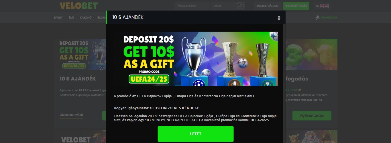 Velobet Sport Betting Bonus Hungary, sportfogadasok.tv