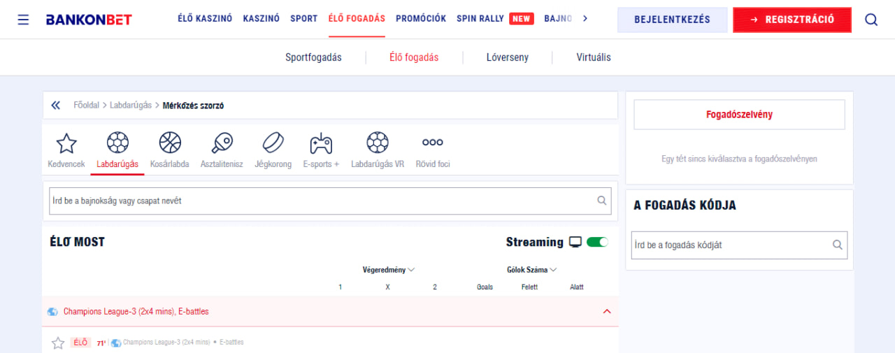 Bankonbet Élő fogadás
