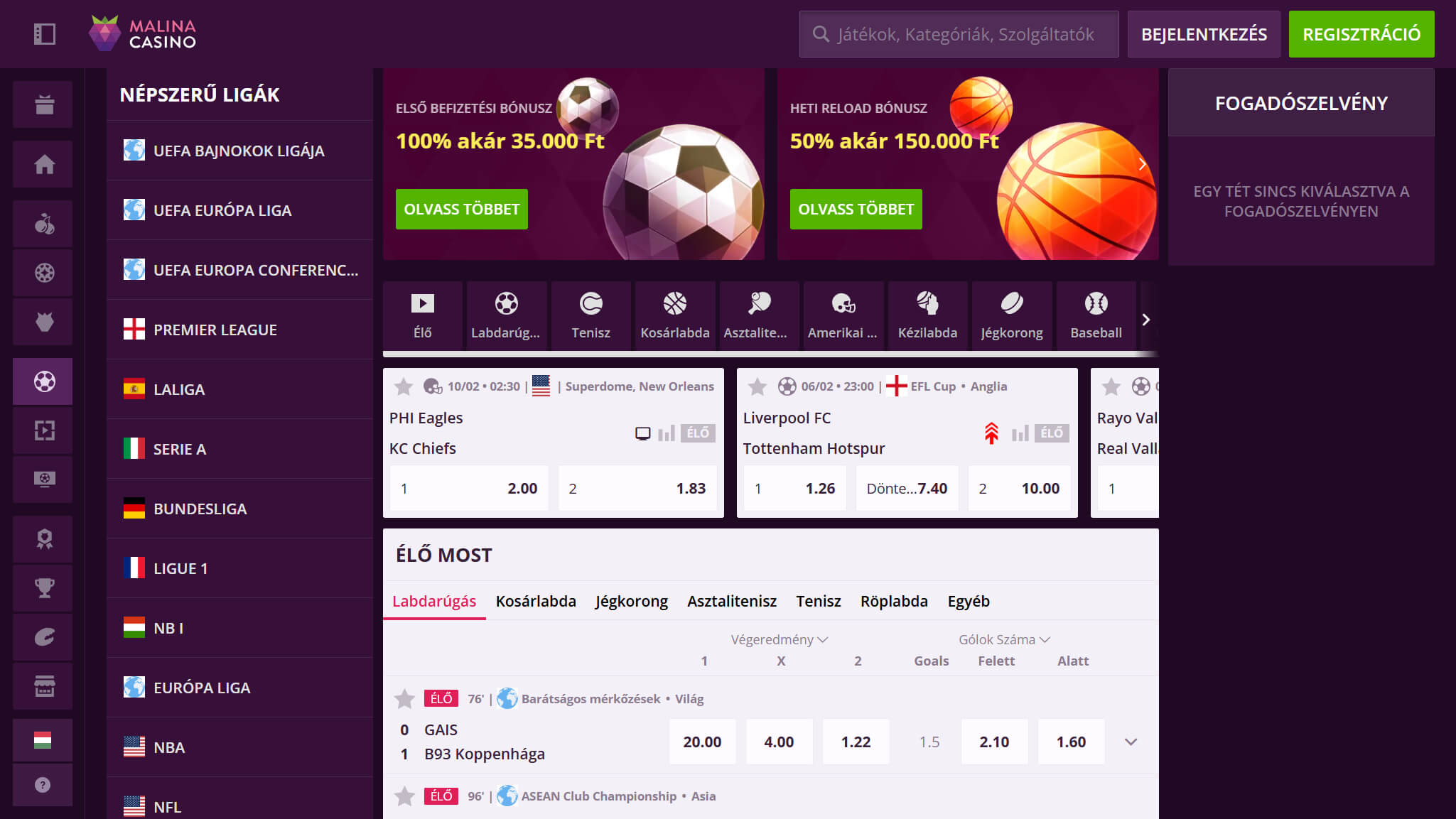 Malina Bookmaker Sport Betting Hungary, sportfogadasok.tv