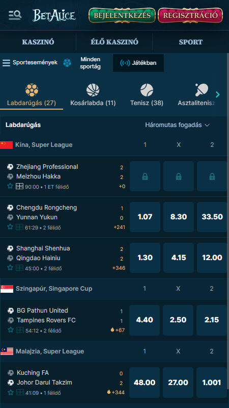 BetAlice Bookmaker Live betting