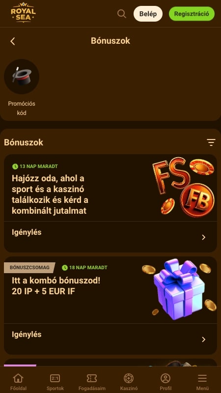 Royal Sea bónuszok és promóciók